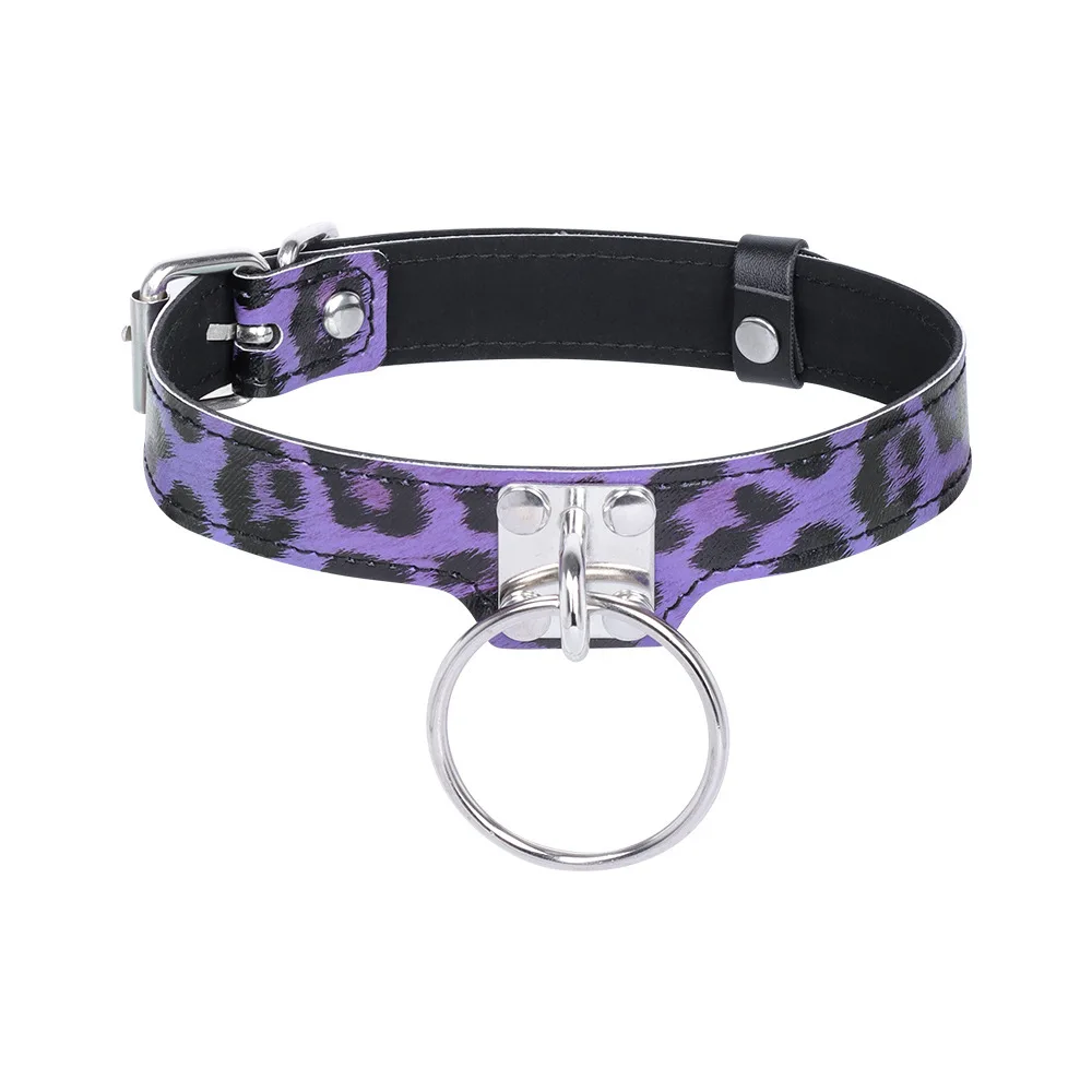 Ciondolo O Ring Collaer leopard Leather Bondage Choker tenuta regolabile gioco di ruolo alternativo BDSM Toys for Women and Couples