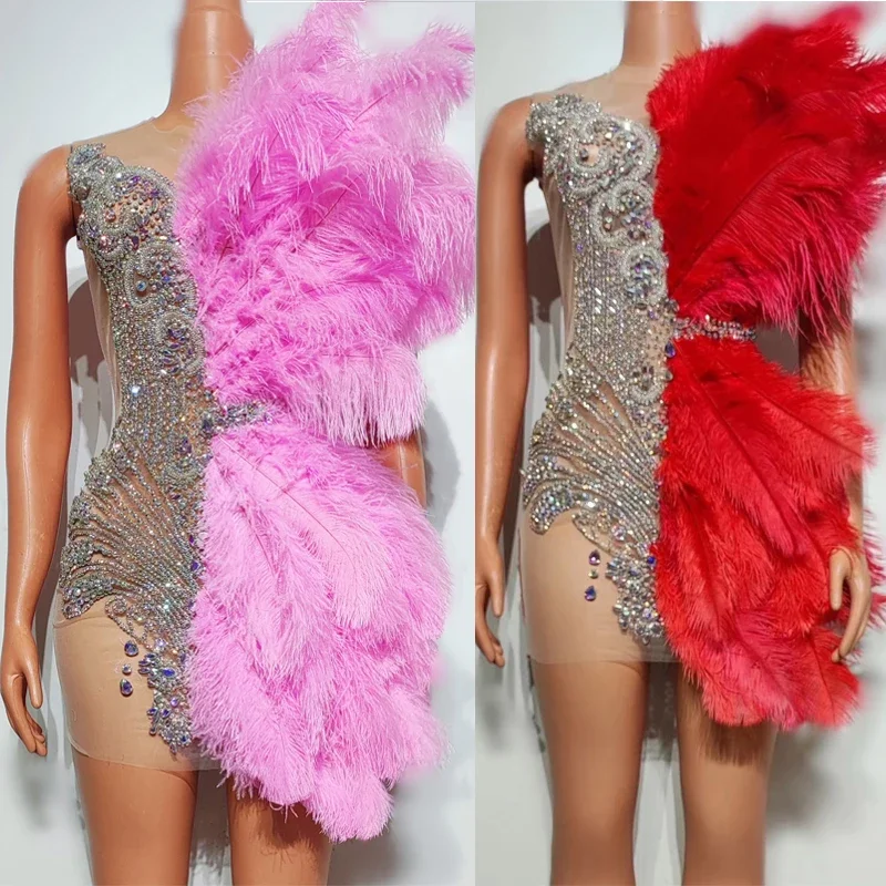 Новое платье со стразами и перьями, сексуальный наряд для джазовых танцев, одежда Gogo, женские вечерние платья для выпускного вечера, одежда для подиума на сцене