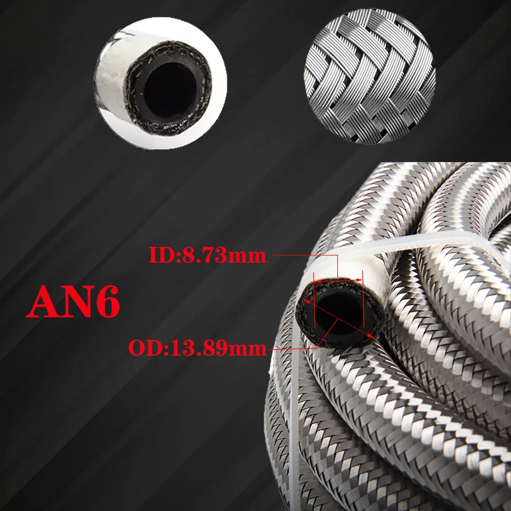 1M~10M AN4~AN20 Silver Universal Car Fuel Hose Oil Gas Cooler Hose Line Pipe Tube Stainless Steel Braided Inside CPE Rubber