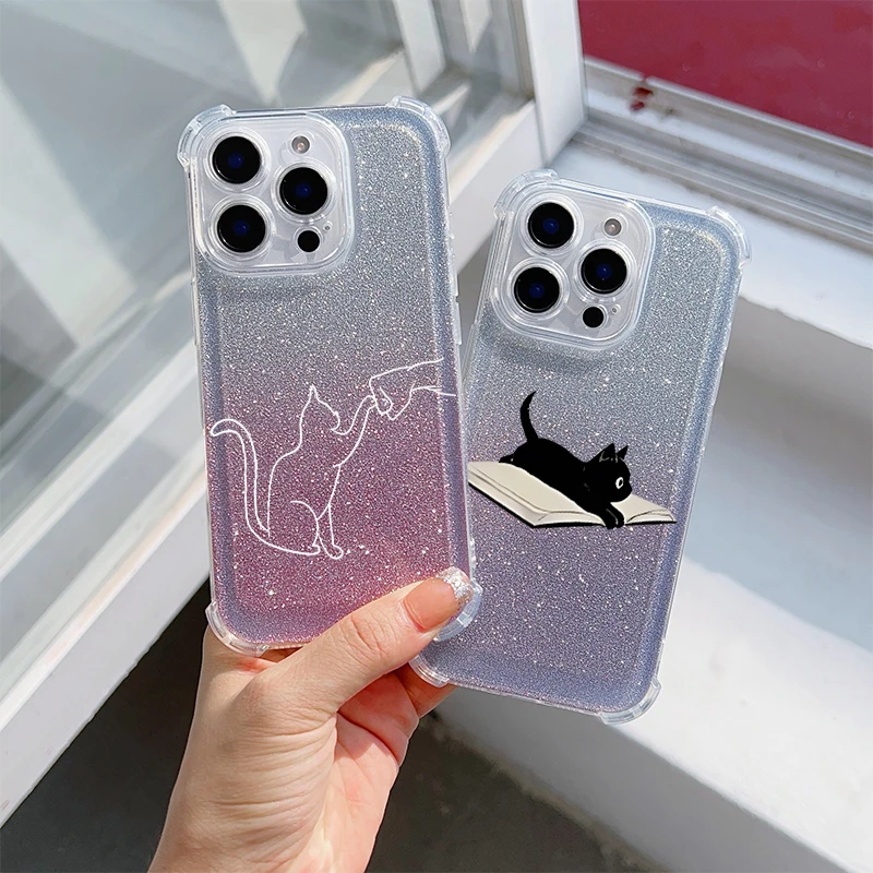 black cat knife For iPhone 16 Pro Max 15 P ro 14 Plu s 13 P ro Ma x 12 Mini 11 XS Xr 8 7 Plus Gradient TPU phone case