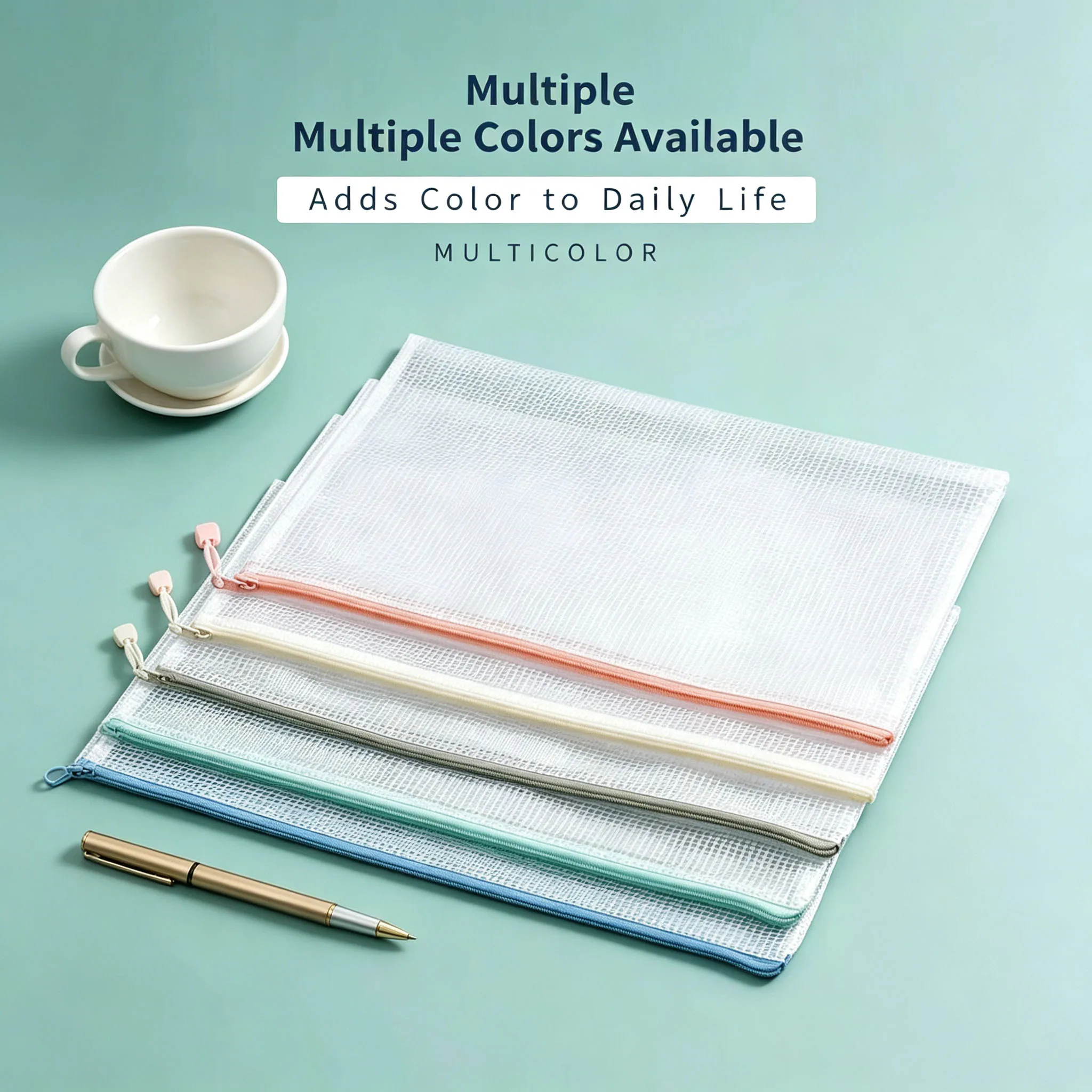 6Pcs A4 Mesh Zipper Pouch Document Bag Waterproof File Organizer Random Color view 6