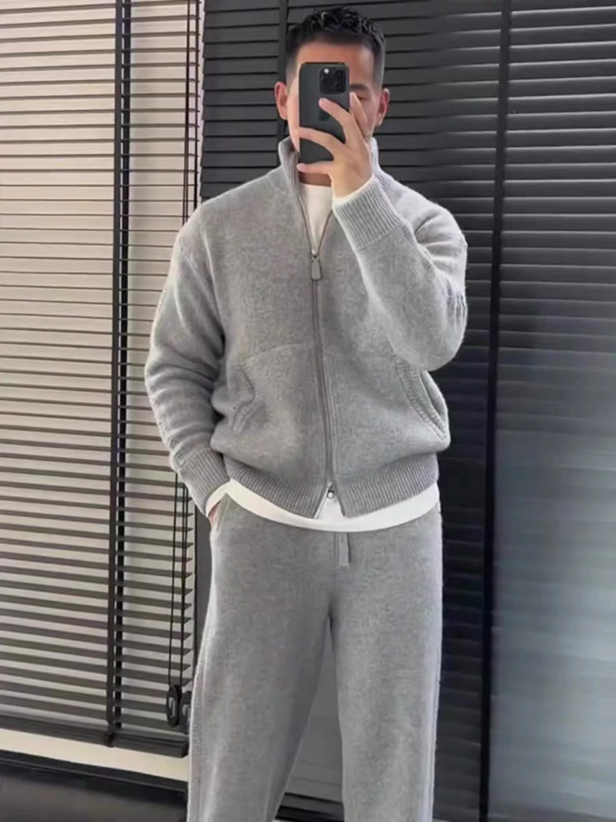 Trendy Zipper Stand Collar Knitted Cardigan Men's Lightweight Luxury Autumn Winter New Arrival Casual Style Soft Fabric Sweat...