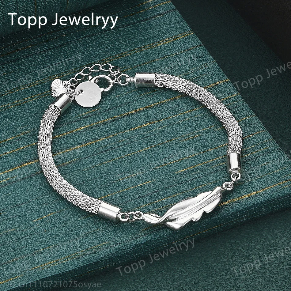 925 Sterling Silver Exquisite Braided Leaf Bracelet Women Fashion Party Favor Wedding Accessories