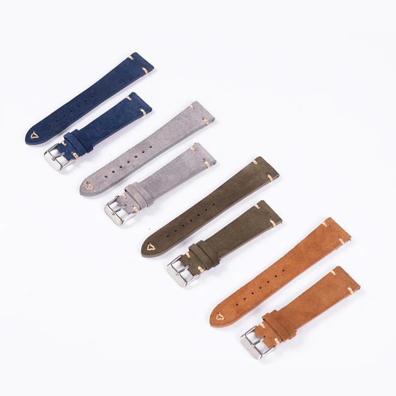 Suede Watch Straps 20mm 22mm Replacement Wristband Handmade Stitching Genuine Leather Watchband