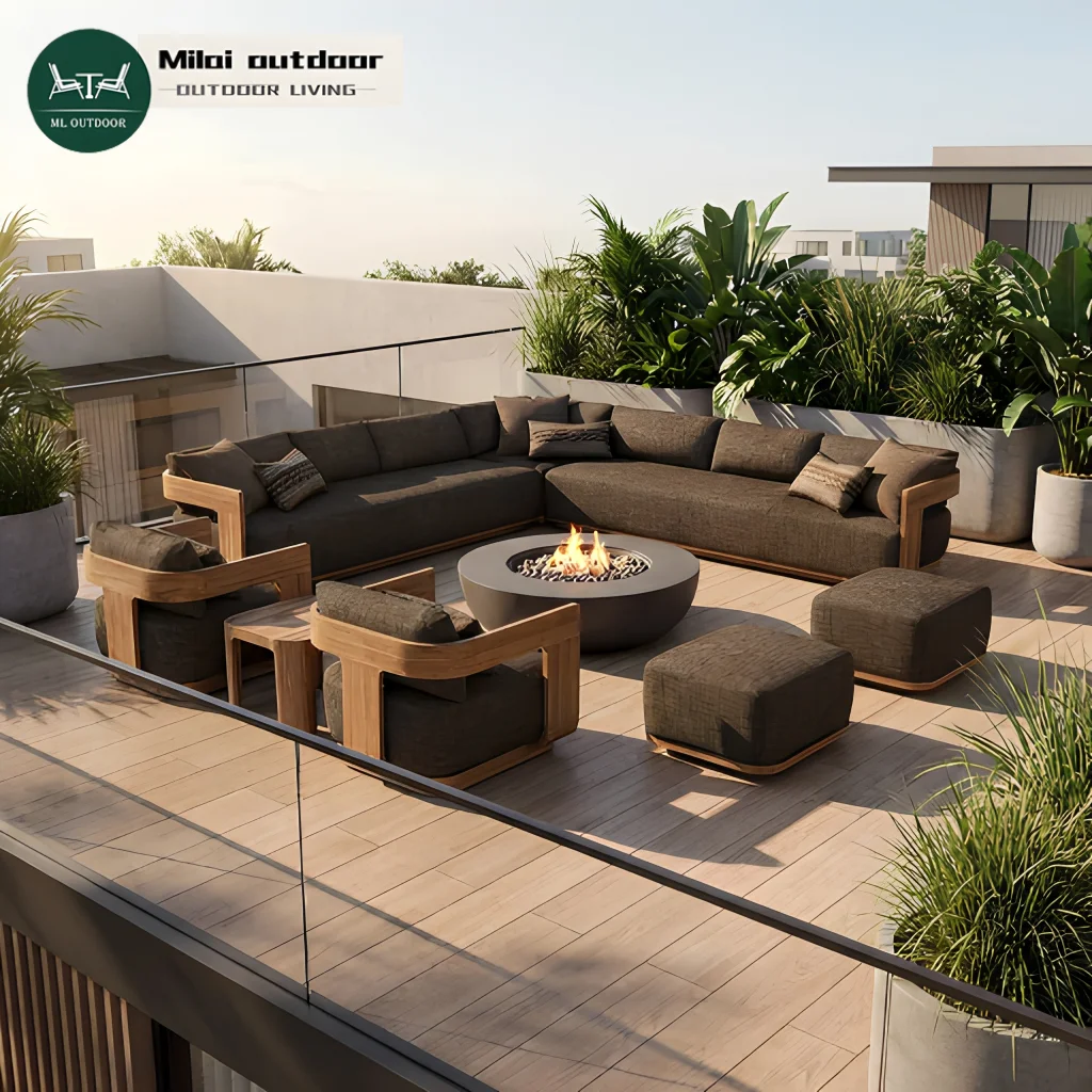 

Teak Outdoor Waterproof Patio Garden Sofa Set Teak Wood Beach Modern Outdoor Sofa Set Courtyard Outdoor Sofa Furniture Set
