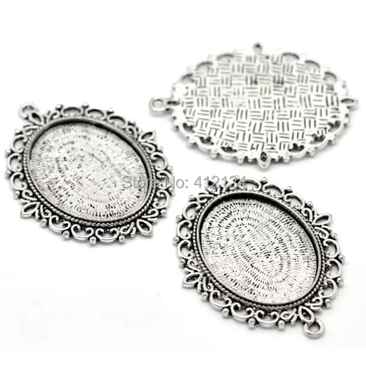 70Pcs Charms Pendants Silver Tone Oval Cameo Cabochon Frame Settings Jewelry 6.1x4.8cm