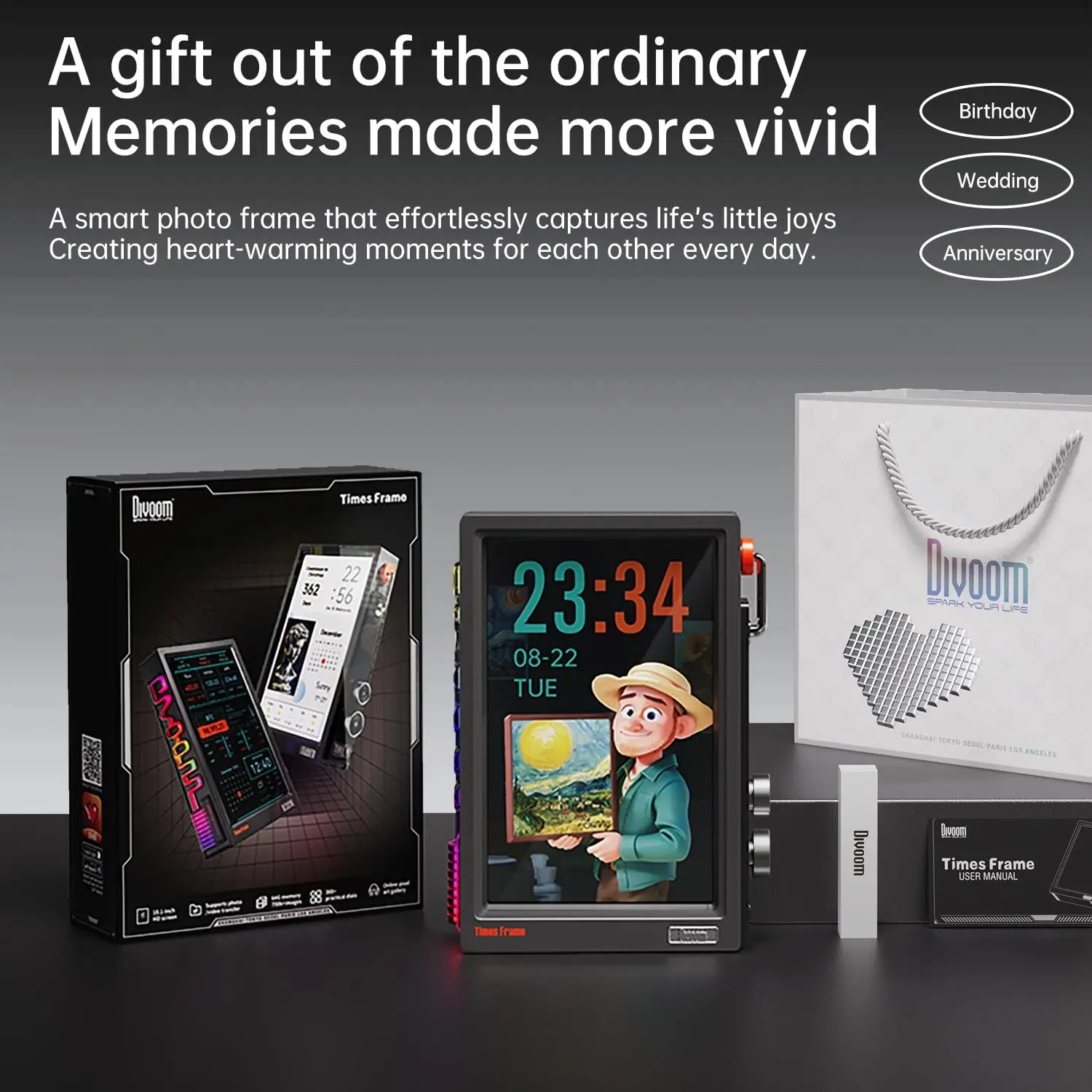 【2026】إطار Divoom Times WiFi 10.1 بوصة إطار صورة رقمي 64 جيجابايت شاشة شفافة تطبيق مجاني لمشاركة الصور والفيديو على مدار الساعة Fa