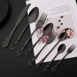 Western Black Stainless Steel Royal Dinnerware Cutlery Set Dinnerware Food Tableware Knife Fork Spoon Ice Spoon Flatware Gift