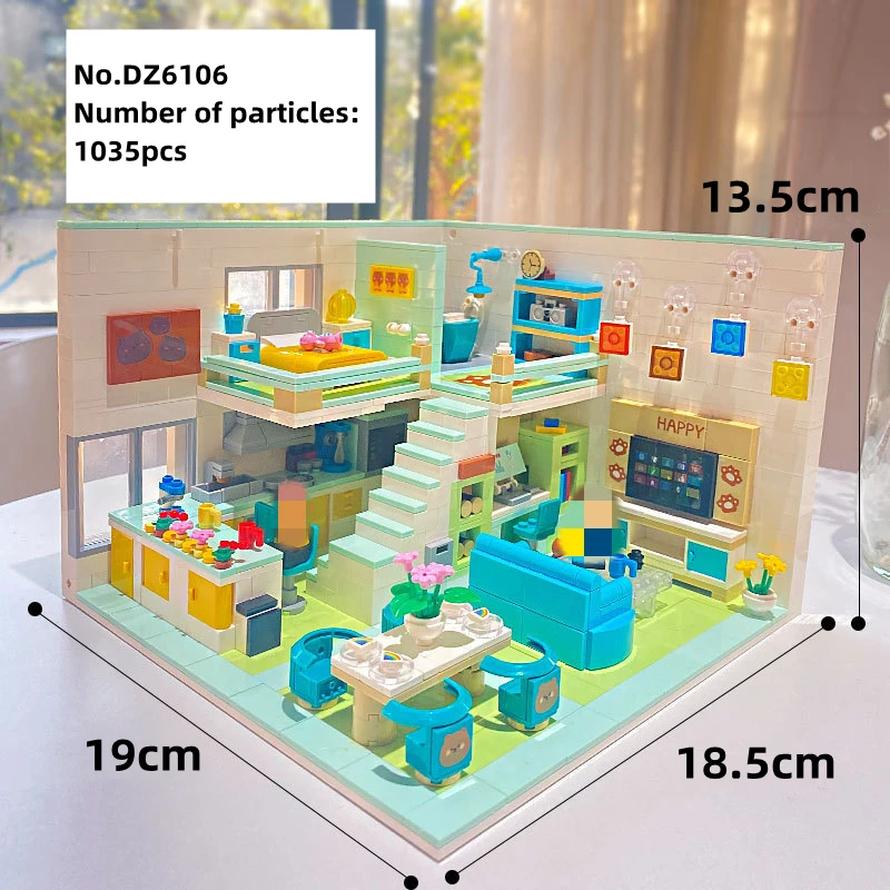 Duplex apartment building blocks simulation house  model pet series ornaments kawaii children\'s toys desktop