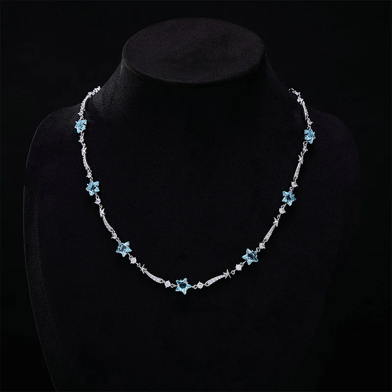 

Zircon niche sea blue star necklace, dopamine collarbone chain, high-end neckchain