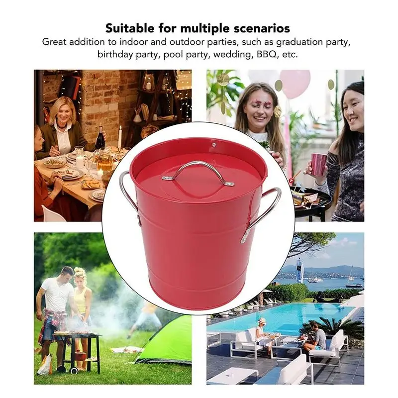 Ice Bucket And Scooper Wine Bucket Storage Bin Container For Ice Cube Galvanized Metal Bucket Beverage Tub For Backyard Bars