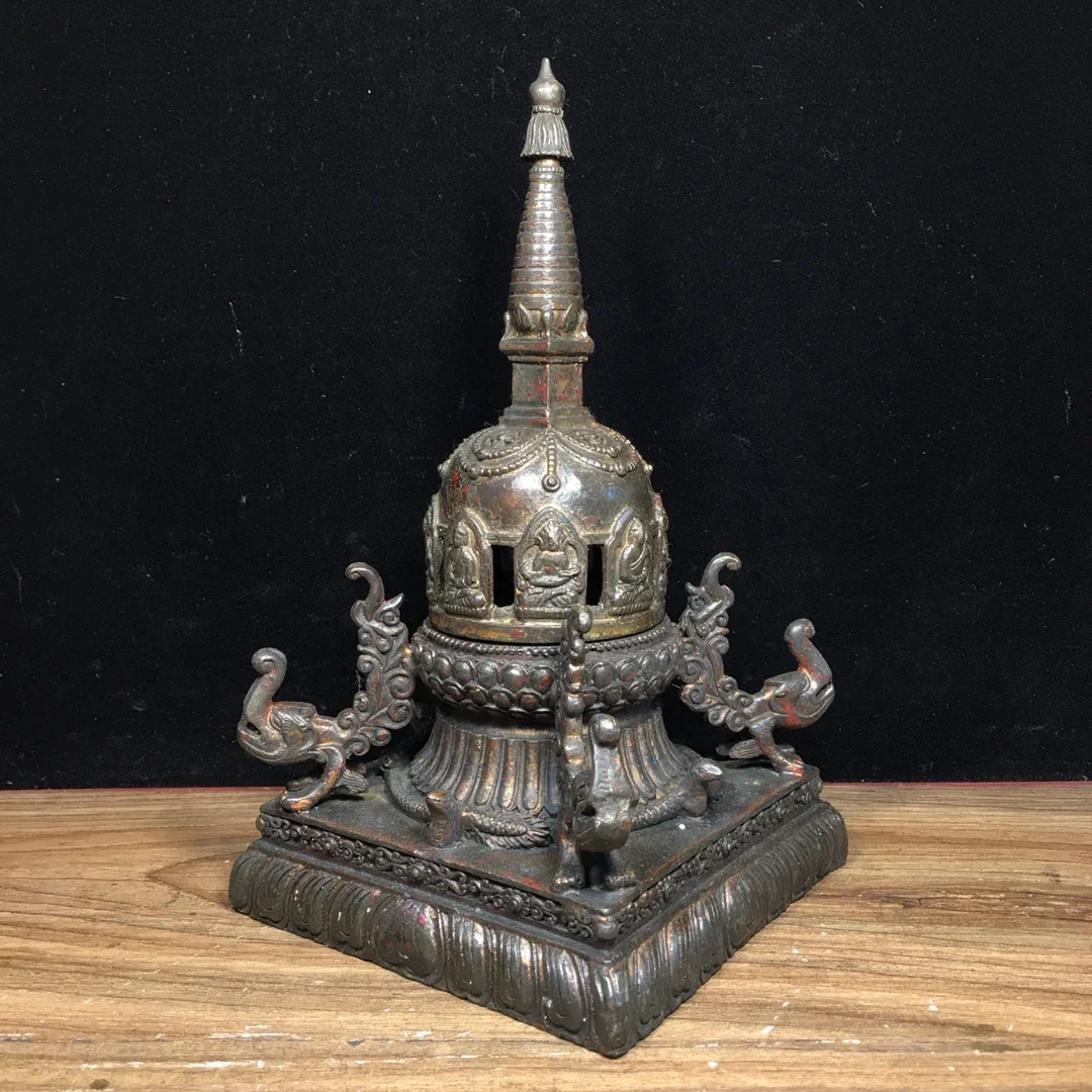 

China Collection Archaize Pure Copper Tibetan Buddhism Pagoda Statue