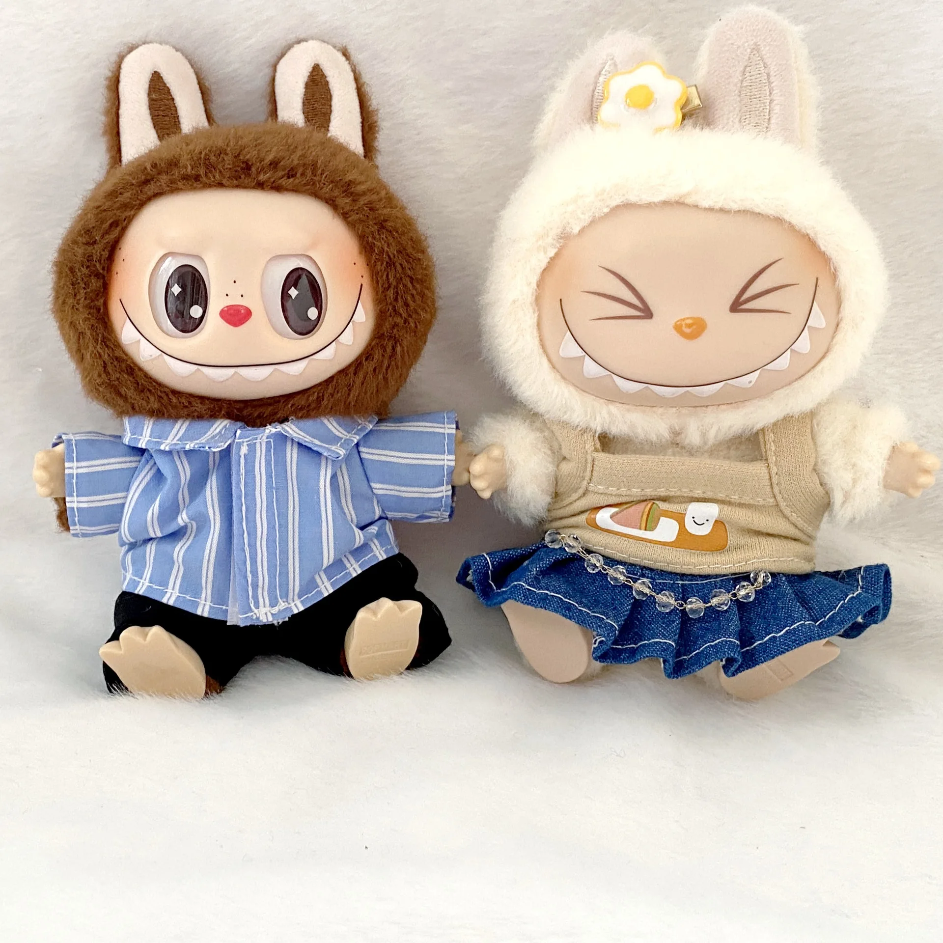 

17cm Cute Labubu Doll Outfits Designer Luxury Labubu Doll Clothes Skirt and Shirt Mini Plush Toys Clothe Labubu Doll Accessories
