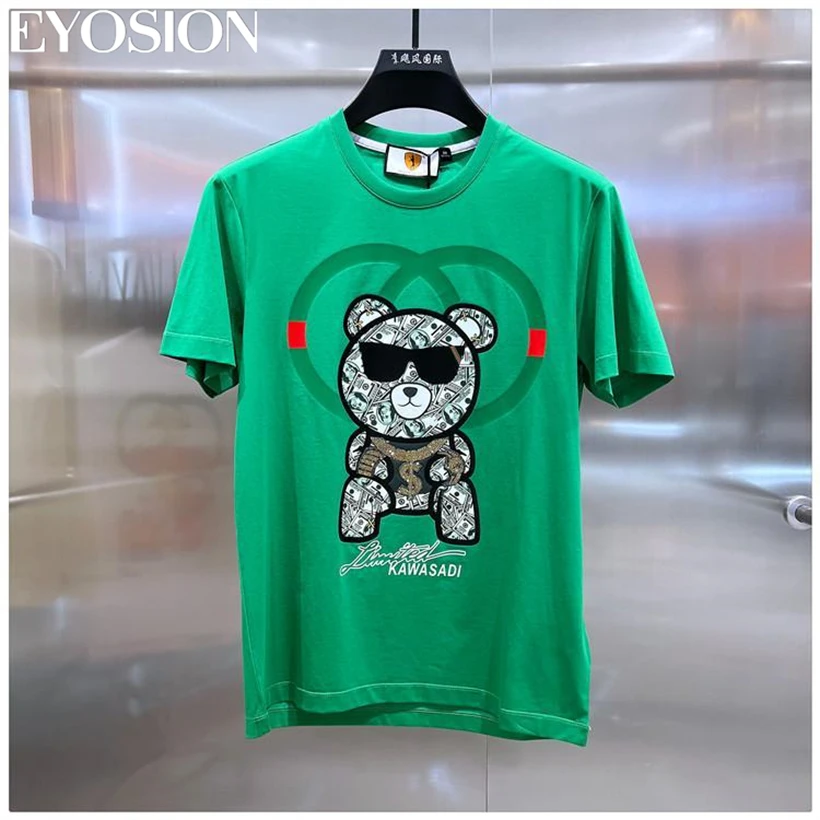 New Summer Men\'s T Shirt 2022 Fashion Bear Dollar Print Hip Hop Short Sleeve Casual Cotton Streetwear Top Tees O-neck Plus Size