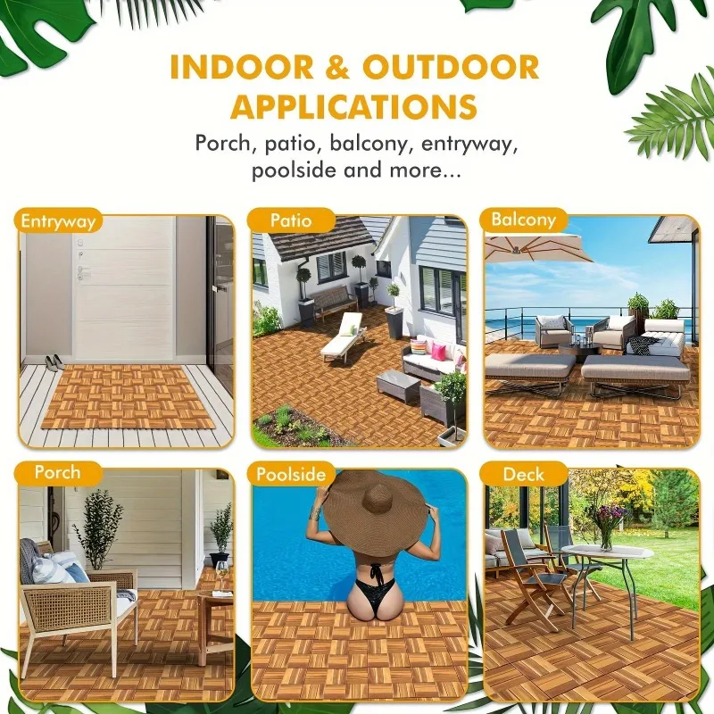27 pezzi di piastrelle per ponte in legno di acacia 118x118 pollici pavimenti ad incastro antiscivolo impermeabili per patio balcone bordo piscina esterno interno