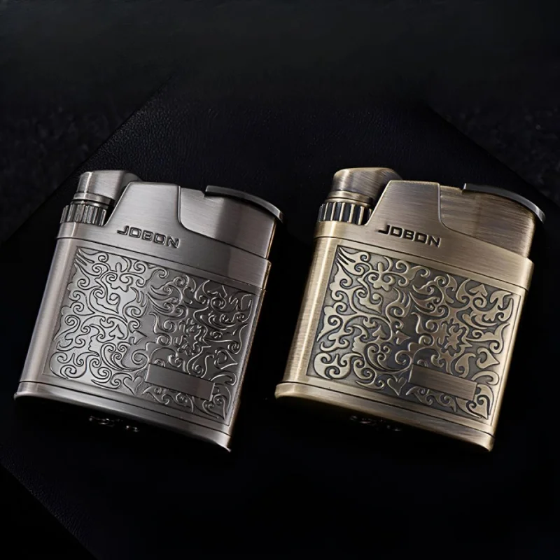 Windproof Retro Gas Metal Lighter,Silver & Bronze,Electric Stove Wire Design, Arabesque Flower Relief,For Smokers Camping Candle