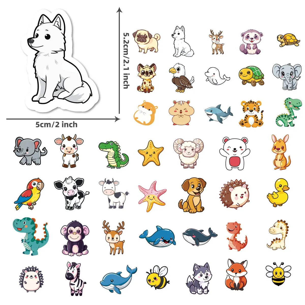 50Pc Cute Animal Stickers Waterproof Funny Decals for Water Bottle Laptop Skateboard Scrapbook Luggage Kids Toys