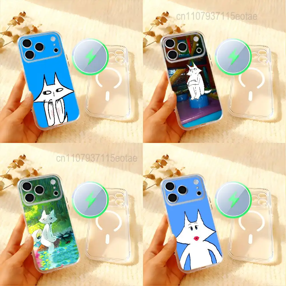 Creative emoji pack White Cat Puso Phone Case For iPhone 14,16,12,17,13,15,11 Max,Pro,Mini,Plus,Air,E Magnetic Frosted