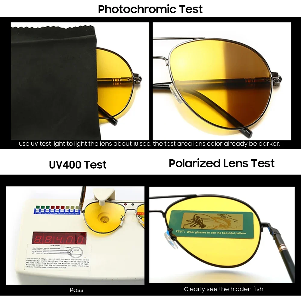 VIVIBEE Photochrome Sonnenbrille Herren Pilot Fahren Gelb Farbwechsel Polarisierte Damen Sonnenbrille Luftfahrt Tag- und Nachtsicht – Detail 4