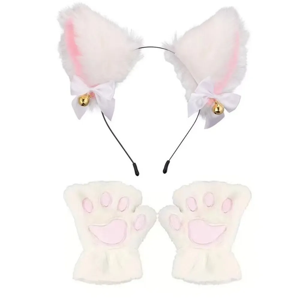 Ensemble de bandeaux oreilles de chat pour femme, couvre-chef Cosplay Lolita avec nœud, accessoires d'exposition Anime, déguisement d'halloween pour fille