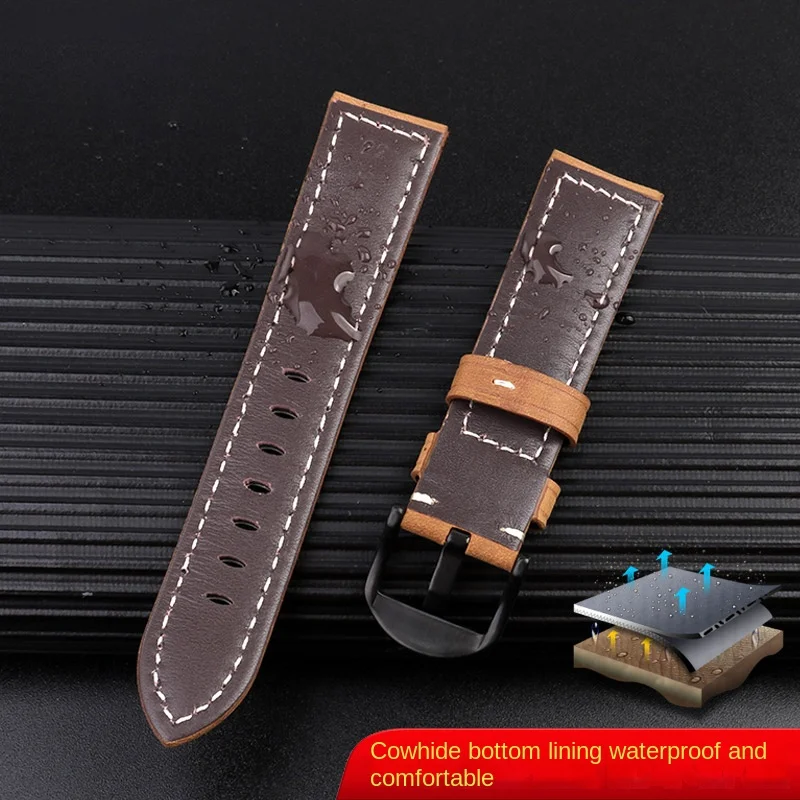 20mm 22mm 24mm 26mm Vintage Leather watch Strap for Panerai Omega Seiko Longines Breitling Bracelet Men's watchband Dark brown