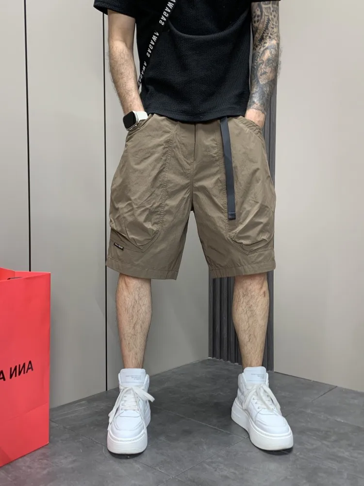 

Летние тонкие повседневные свободные мужские шорты-бермуды в уличном стиле, быстросохнущие, прямого кроя, рабочая одежда, модная молодежная активная одежда