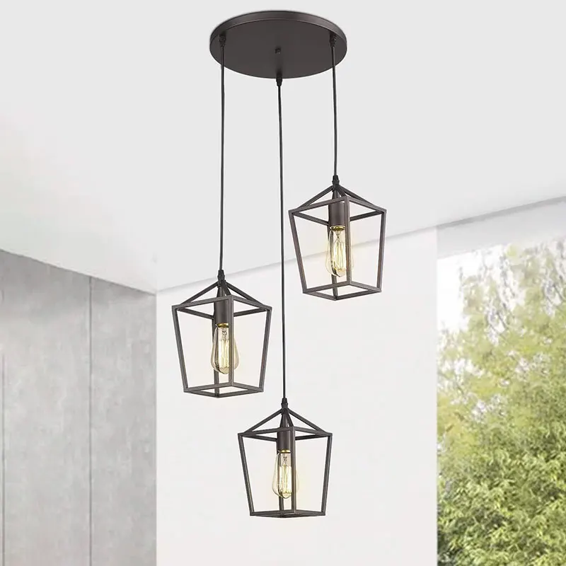 

Creative American Geometric Iron Vintage Ceiling Chandelier Dining Room Pendant Lamp Kitchen Study Aisle Light Home Lustre