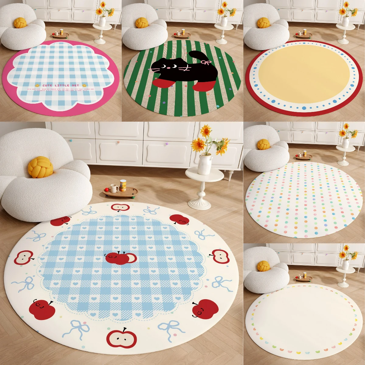 

Colorful Round Rug – Cute Non-Slip Floor Mat for Bedroom, Living Room, Bedside, Coffee Table, Home Decor Accent