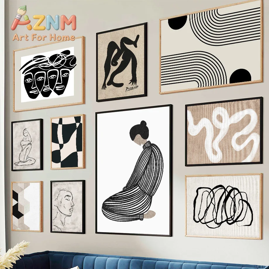 Modern Line Curve Girl Abstract Vintage Posters & Prints Wall Art Retro Canvas Painting Hotel Bar Pictures For Living Room De