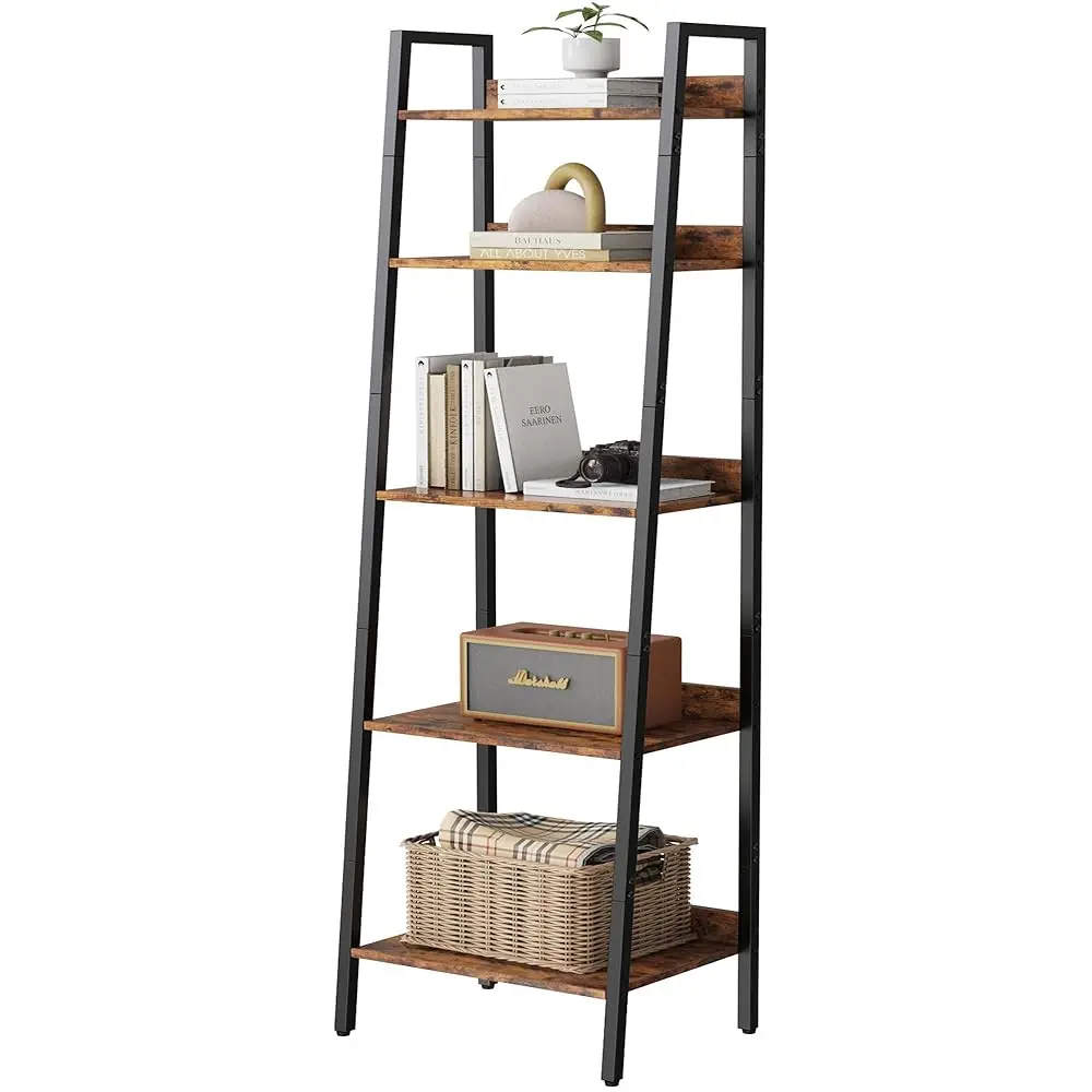 

Bookshelf, Ladder Shelf With Steel Frame, 5-Tier Industrial Bookcase, Narrow Tiered Shelf For Small Space, Corner Shelf For