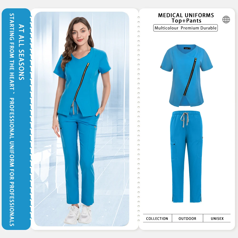 卸売医療アパレルスクラブユニフォーム女性半袖臨床作業服手術ユニフォーム病院服ポケット付き