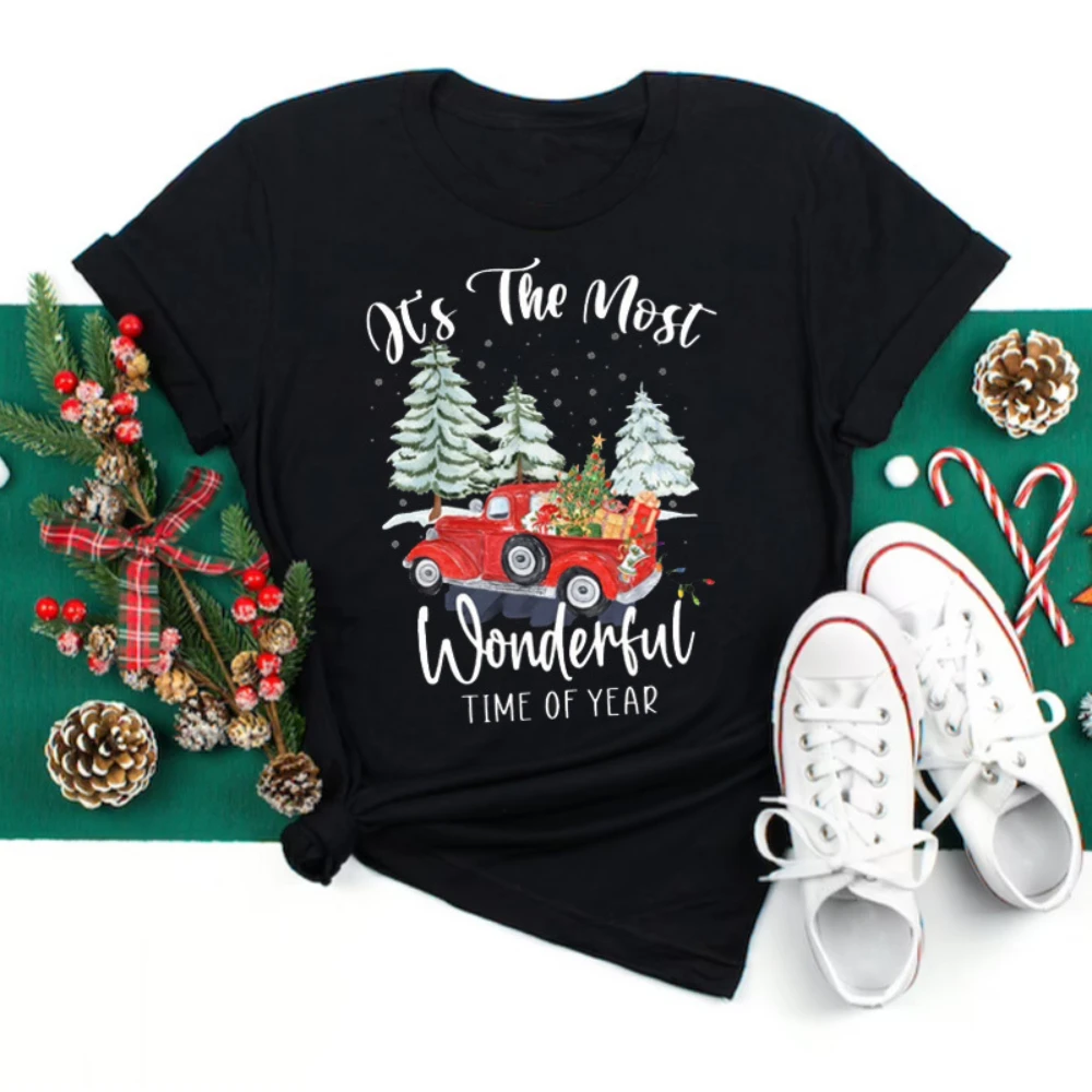 Happy Christmas Women T-shirt Cartoon Christmas Theme Tshirt Women Tops Daily Christmas Celebration Casual Streetwear Clothing