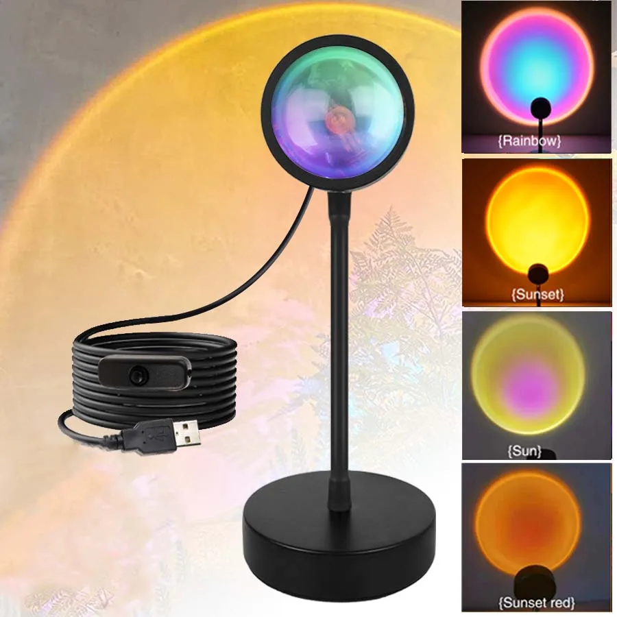 

USB Sunset Lamp LED Atmosphere Projector Lamp Golden Light Living Room Bedroom Background Wall Decor Festival Gift Table Lamp