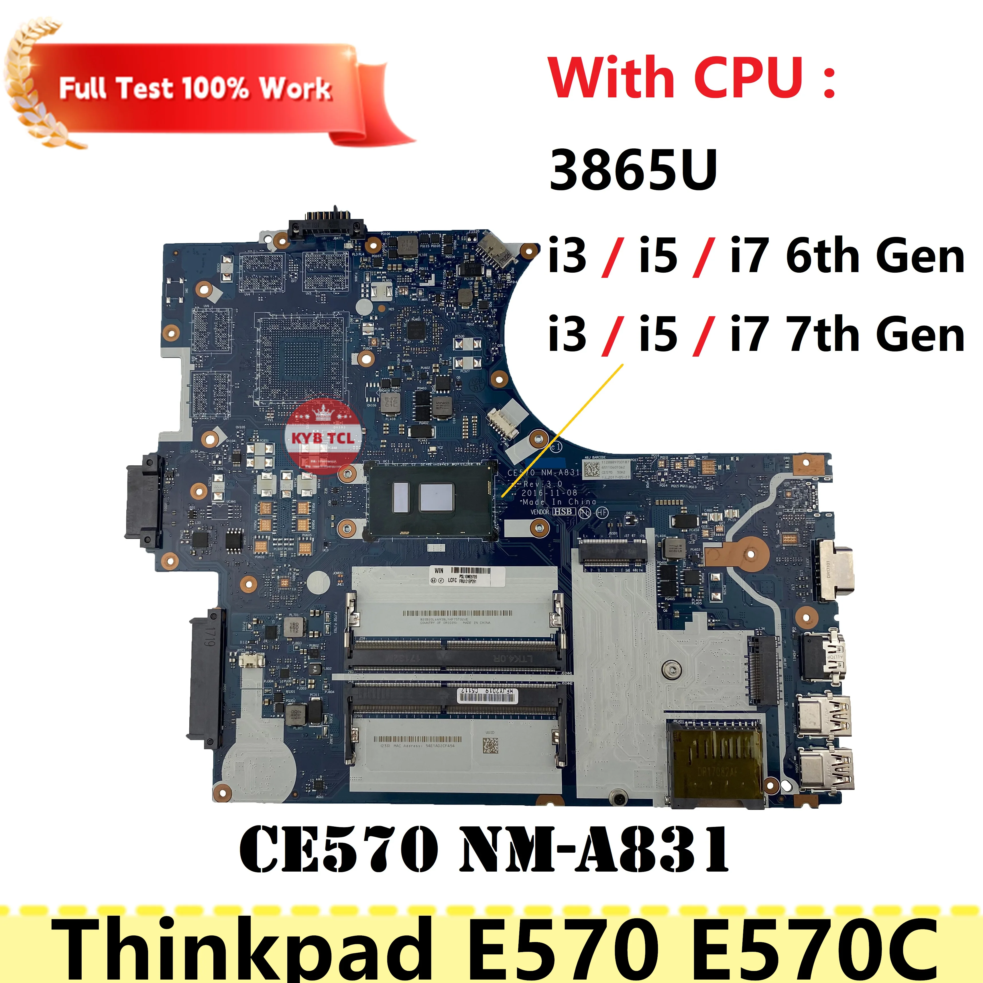 For Lenovo ThinkPad E570 E575 E570C Laptop Motherboard CE570 NM-A831 Mainboard 01HW724 Notebook W 3865U I3 I5 I7 6th 7th Gen CPU