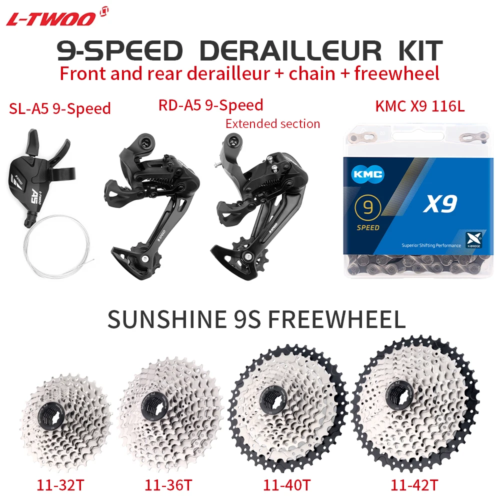 LTWOO 9Speed A5 Bicycle Shifter Rear Derailleur Groupset 9V Sunshine 11-36/40/42/46/50T Cassette KMC X9 Chain For Simano HG Part