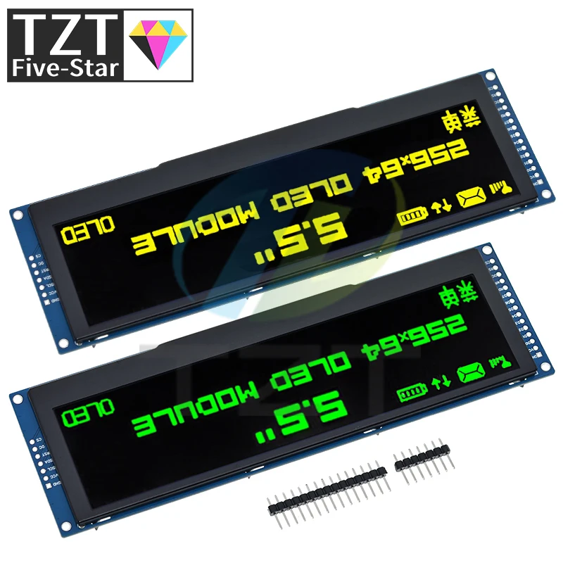 Imagem -05 - Tzt-oled Display Lcd para Arduino Uno r3 Interface Spi Porta Paralela de Bits Unidade 256x64 Cor Amarelo Verde 55 Ssd1322