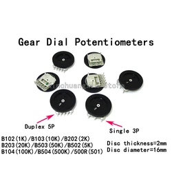 10PCS Dial Gear Potentiometer Single Duplex B102 B202 B502 B103 B203 B503 B104 1K10K100K B501 500 3-pin 5-pin 16*2 Volume Switch