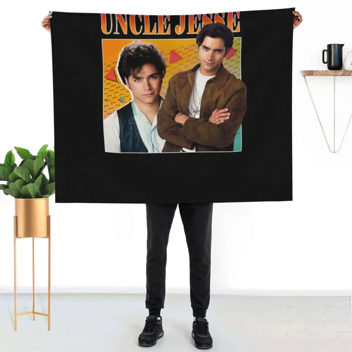 Uncle Jesse Tribute Tee Throw Blanket Soft Big Plaid decorative Luxury St Flannel Fabric Quilt Blankets