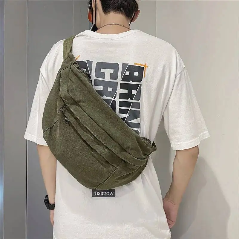 Vintage Canvas Y2k Chest Bags Japanese All Match Trendy Men Shoulder Bag High-Capacity Grunge Students Crossbody For Women