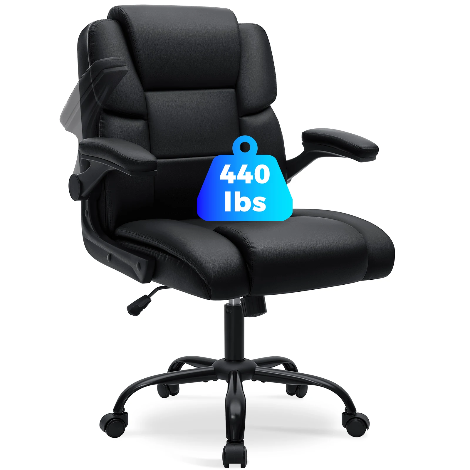 

400lbs Leather Office Chair Home Computer Desk Chairs with Flip-up Arms and Swivel Wheels Adjustable Height For Home Office