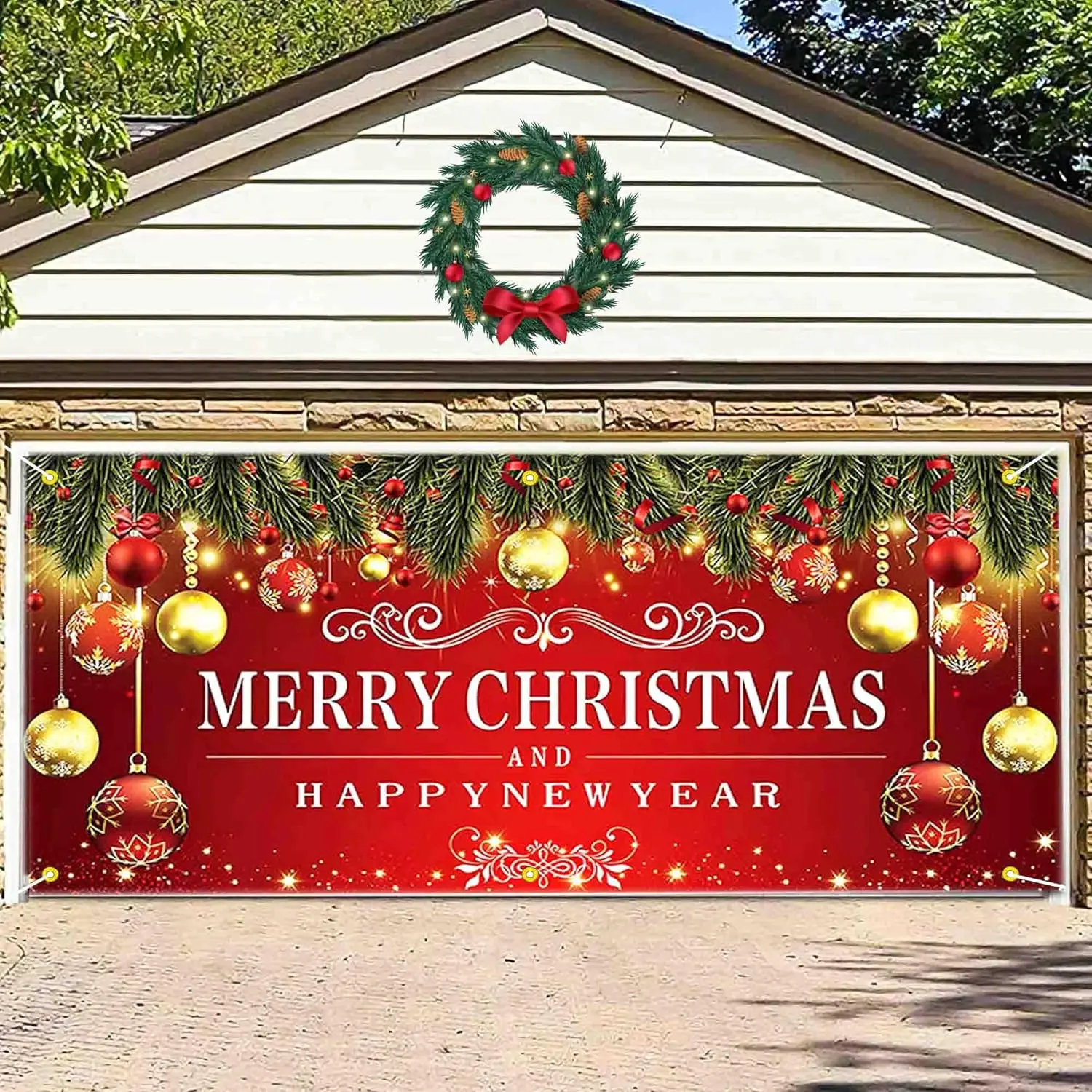 Garage Door Banner, Large Merry Christmas Garage Door Decoration, Door Cover Hanging Banners for Room Window Outdoor Indoor