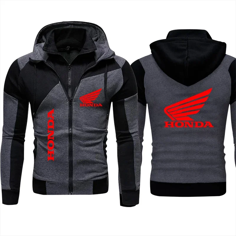 Honda Men\'s Hoodie Motorcycle Jacket Honda Wing Logo Print Zipper Hooded Sweatshirt Fashion Biker Racing Jacket Men\'s Clothing