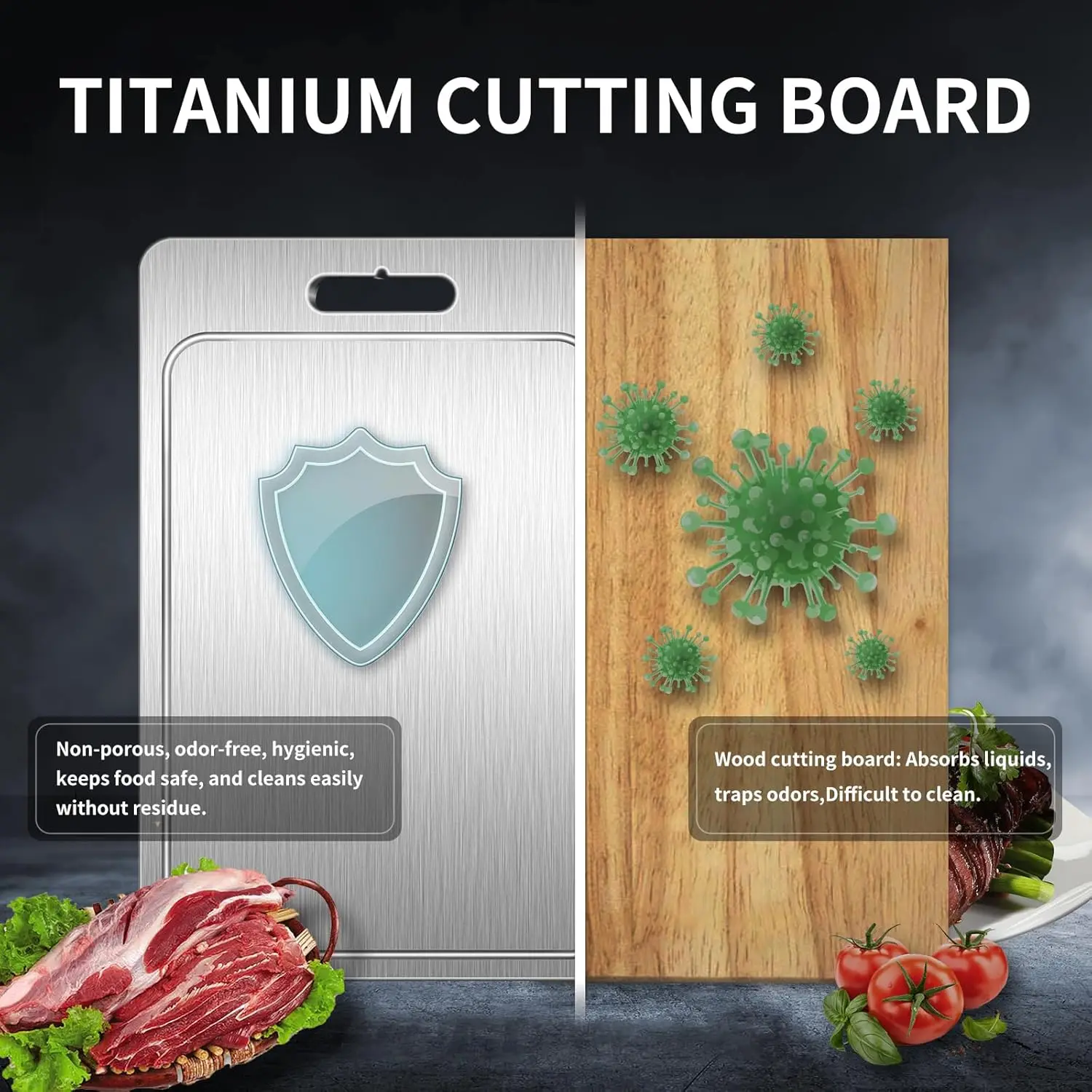 Titanium Chopping Board Double Sided with Juice Groove for Meat Vegetables Fruits Large Kitchen Cutting Surface