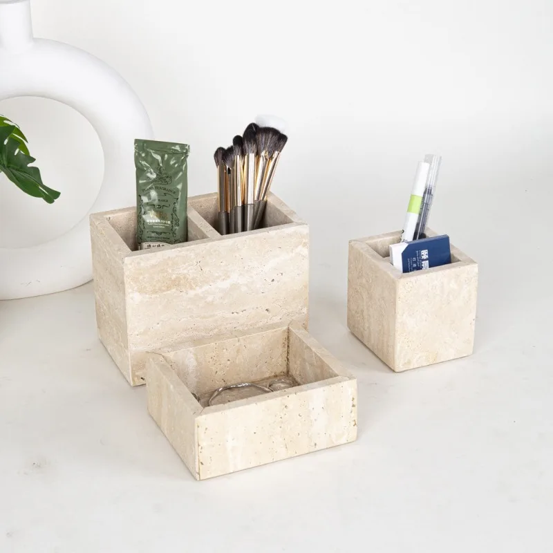 

European Style Marble Organizer Cosmetic Storage Rack Business Card Pen Holder Jewelry Box Home Office Decor