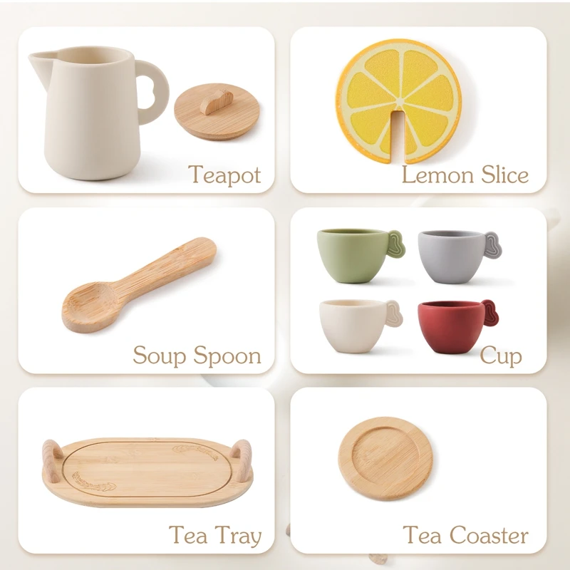 Baby Holz Montessori Spielzeug Silikon Tassen Holz teller Tabletts Dessert Modell spielen Haus Nachmittags tee Set Kinder Puzzle Spielzeug Geschenk – Detail 35