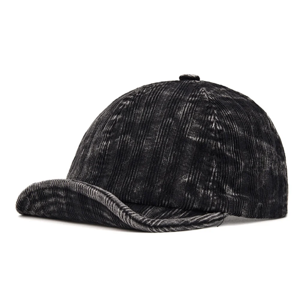 Washed and distressed vertical stripe corduroy baseball cap - Retro style suitable for daily commuting on the street