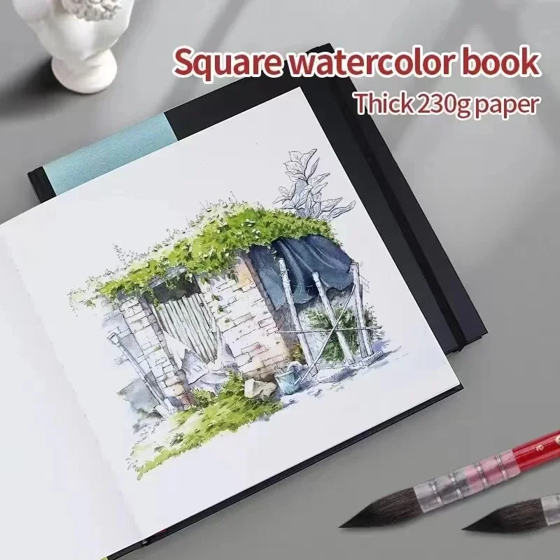 MIKAILAN Square Watercolor Book Medium Coarse Grain 230g Wood Cotton Water Color Paper For Student Artist Draw Art Supplies