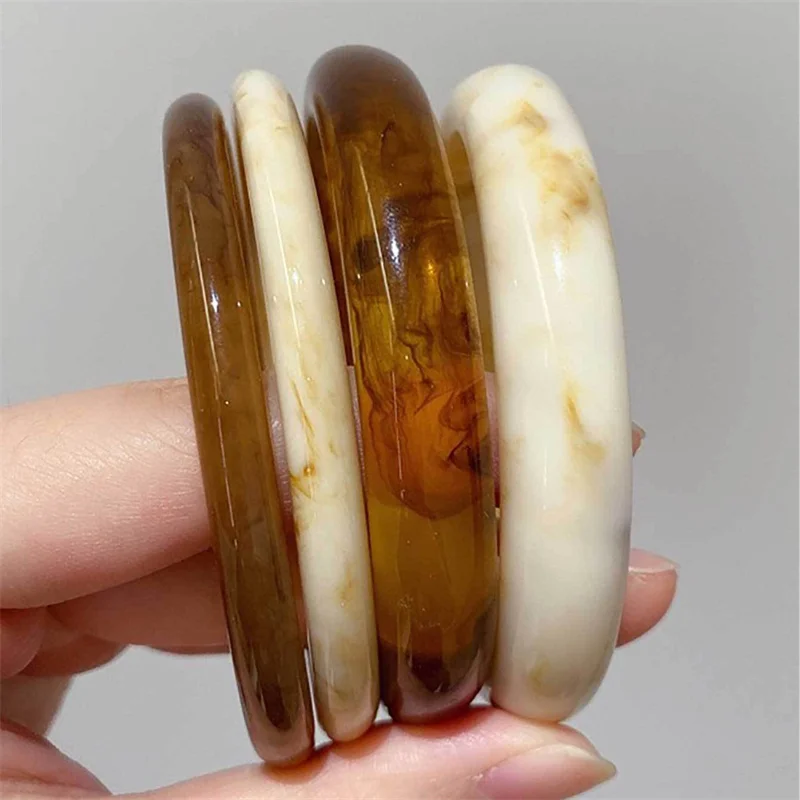 Fashion Vintage Acrylic Amber Marble Pattern Bangle Bracelet for Women Minimalist Resin Cuff Hand Jewelry Accessories - Detail 1