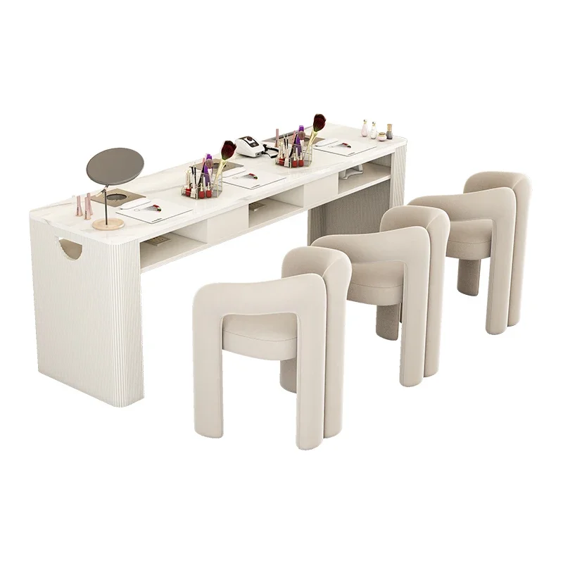 Manicure Table Nordic Single and Double Three-person Marble and Chair Combination with Vacuum Cleaner Socket Modern Simple