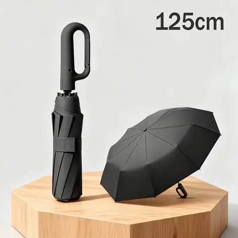 자동 더블 우산 125cm 더 크고 두꺼운 방풍 UV 후크 우산 물과 비가 들지 않는 이중 목적 우산